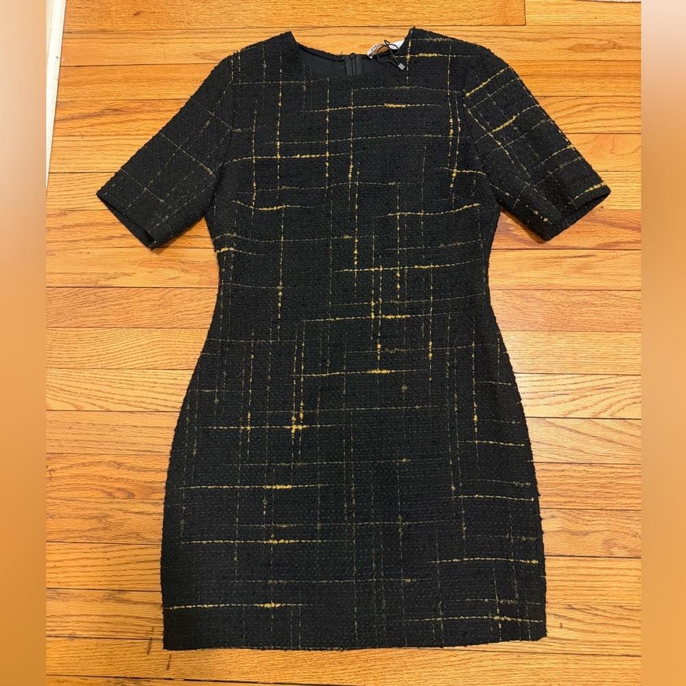 Zara Black Boucle Tweed Mini Shift Dress Size S - Picture 2 of 15